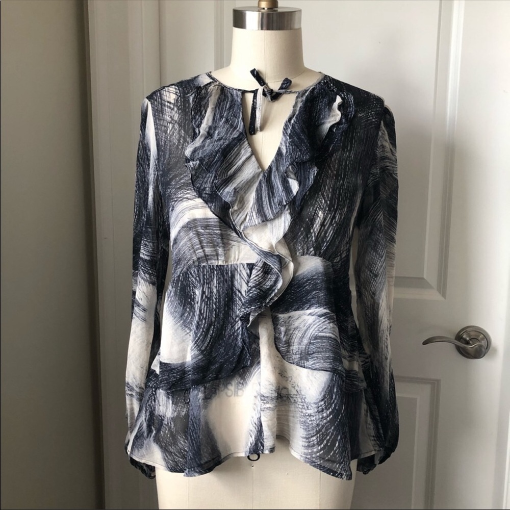 Sandra Angelozzi Silk Peplum Ruffle Peasant Top